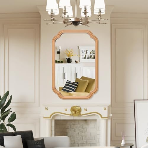 Ferytange Wood Mirror for Bathroom, 20" x 30" Rectangular Wall Mirror for Bathroom Vanity with Wooden Frame Farmhouse Rounded Corner Wall Mirror Decor (Horizontal/Vertical) - Image 4