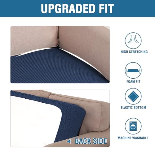 H.VERSAILTEX Super Stretch Individual Seat Cushion Covers Sofa Covers Couch Cushion Covers Slipcover Sets Thick Jacquard Textured Twill Fabric (1 Piece Sofa Cushion Cover, Navy) - Image 6