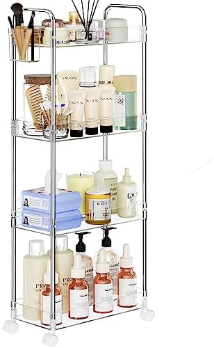 SPACEKEEPER Acrylic Storage Rolling Cart, 4 Tier Bathroom Cart Organizer by SPACEKEEPER