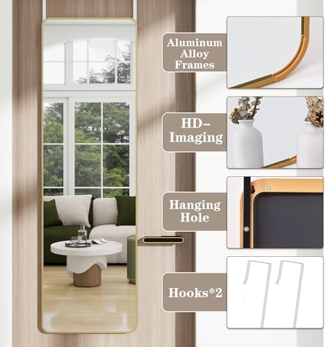 48"x 14" Full Length Door Mirror, Over the Door Mirror, Gold - Image 6