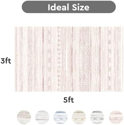 3x5 Pink Area Rug Machine Washable Non Slip Rug Distressed Neutral Moroccan Boho Rug Ultra Soft Indoor Rugs for Bedroom Living Room Entryway Kitchen Foyer Bedside - Image 2