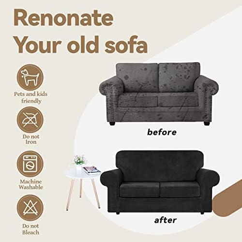 WEERRW Velvet Stretch 3 Pieces Couch Cover for Sofa Washable, Black - Image 5