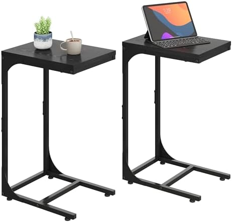 WLIVE C-Shaped End Table Set of 2, Small Couch Side Tables with Metal Frame, Sofa Table TV Tray for Living Room, Bedroom, Black by WLIVE
