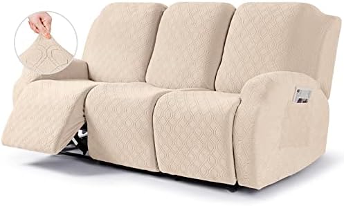 VANSOFY Stretch Recliner Couch Cover, Slipcover, Cream, 3 Seater by VANSOFYFURNITURECOVERS