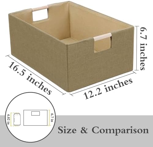 Foldable Fabric Storage Cubes, 2 Packs Cloth Storage Baskets with Wooden Handles, Collapsible Shelf Closet Organizer Bins, Rectangular Storage Boxes for Decor (Coffee Color 2 Pack) - Image 2