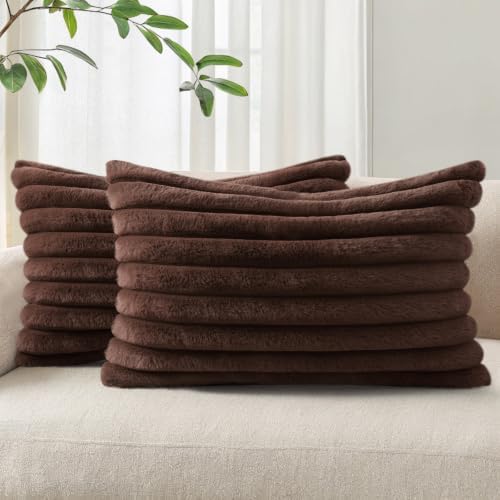 Pallene Faux Fur Decorative Throw Pillow Covers 12x20 Set of 2, Chocolate by PALLENE