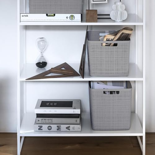 Curver Set of 4 Large Cube 17L Jute Decorative Plastic Organization and Storage Baskets - Perfect Bins for Home Office, Closet Shelves, Kitchen Pantry and All Bedroom Essentials, Grey - Image 2
