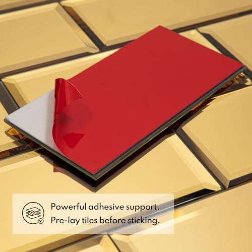 Lovdeco Peel and Stick 3x6 Inch Beveled Gold Mirror Tile Subway Mirror Glass Backsplash for Kitchen Bathroom Wall (40 Pcs, 5 SQ.FT.) - Image 3
