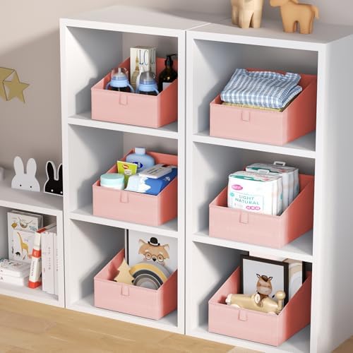 DIMJ Closet Storage Bins 8 Pack - Fabric Trapezoid Closet Organizer Bin, Foldable Storage Baskets for Shelves, Closet Shelf Organizer, Clothing Storage Box for Toys, Books, Towel, Clothes, Pink - Image 4