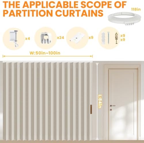 100% Blackout Room Divider Curtains Screen Partitions, Blackout Sound Reducing Divider Room Panel for Doorway Glass Window Sliding Door Patio(Cream White, W100 x L84, 1 Pack) - Image 3