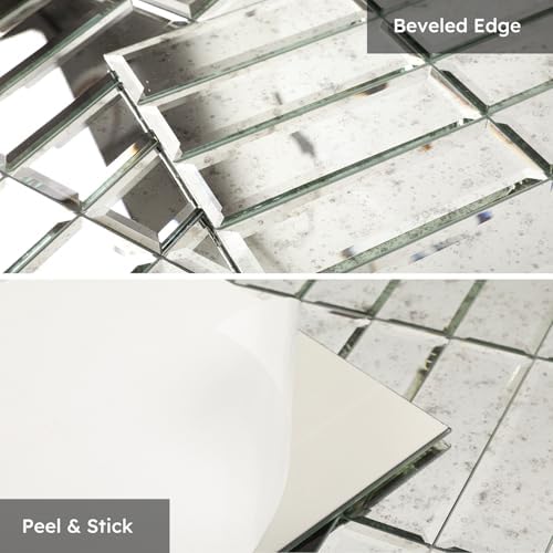 Diflart Peel and Stick Mirror Backsplash, Light Antique, 1.8 x 11.8 Inch, Beveled Two Mirror Strips Tiles for Kitchen Bathroom Accent Wall, Pack of 5 Sheets - Image 3
