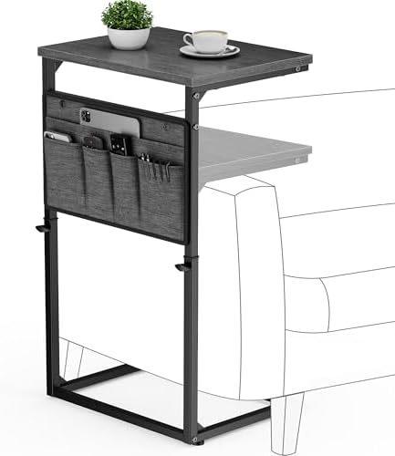 Vagusicc C Shaped End Table, 32'' Tall Side Table for Couch, Adjustable Height Small Couch Side Table for Small Spaces, C Table Slide Under Sofa Table TV Tray Arm Table for Living Room Bedroom by Vagusicc