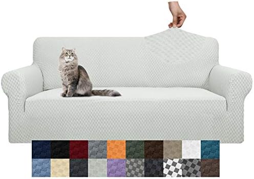 YEMYHOM Couch Cover Latest Jacquard Design High Stretch Extra Large Sofa Covers Pet Dog Cat Proof Oversized Slipcover Non Slip Magic Elastic Furniture Protector (X Large, Ivory) by YEMYHOM