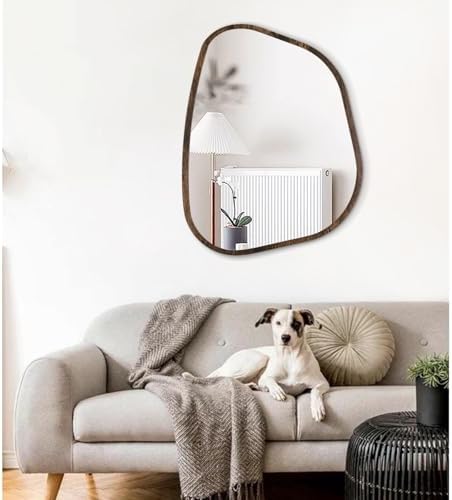 Asymmetrical Accent Mirror for Wall Irregular Oval Wood Frame Modern Unique Wall Mirror Decorative Boho Vanity Bathroom Living Room Bedroom Entryway Hallway Artistic Wavy Mirror Large 26"x18" - Image 3