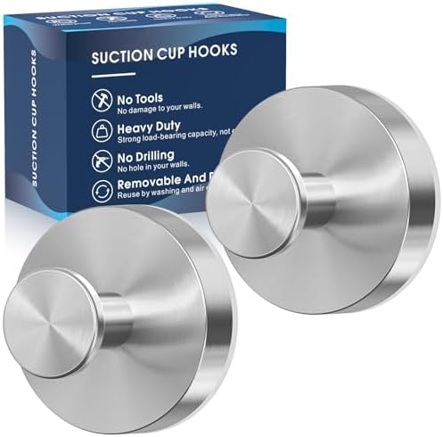 MOTAIPEAK Suction Cup Hooks for Shower,Removable Shower Towel Suction Hooks for Bathroom Wall,Kitchen,Glass,Mirror,Tile to Hang Robes,Loofah-Silver(2-Pack) by MOTAIPEAK