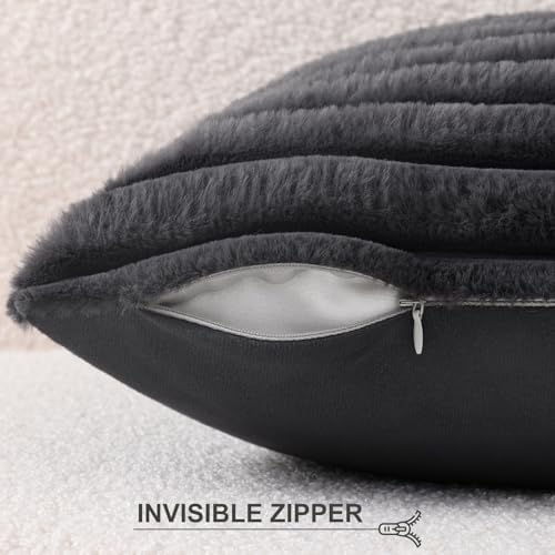 Pallene Faux Fur Decorative Throw Pillow Covers 16x16 Set of 2, Dark Grey - Image 3