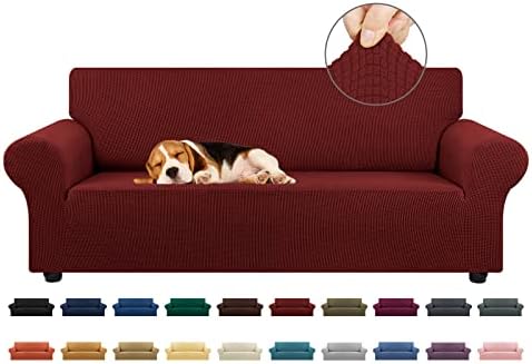 KEKUOU Stretch Couch Covers for Sofa, 3 Cushion Couch Slipcover,Dark Red by KEKUOU