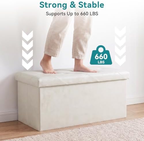OLIXIS 30 Inch Folding Storage Ottoman Bench, Upholstered Foot Rest Stool - Image 4