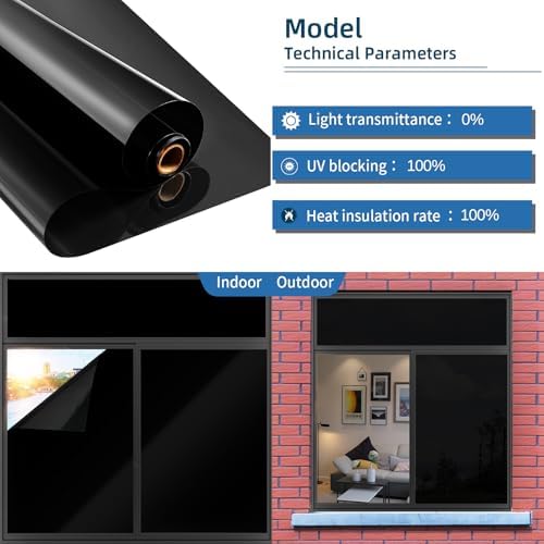 XIAWEI Blackout Window Privacy Film with Tools, 23.6In×6.5Ft, Total Black - Image 3