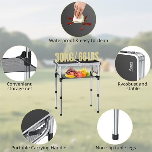 Anbte Folding Camping Table, 24"X 16" Adjustable Height Small Folding Table - Image 4