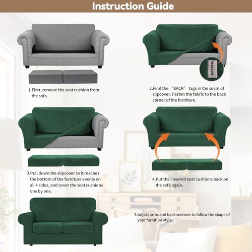WEERRW Velvet Stretch 3 Pieces Couch Cover for Sofa Washable, Emerald Green - Image 6