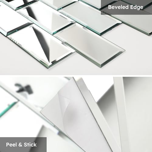 Diflart Peel and Stick Mirror Subway Tiles, Silver, 3x6 Inch, Beveled Mirror Backsplash for Kitchen Bar Bathroom Wall Tile (5 Sq.ft, 40 Pcs) - Image 4