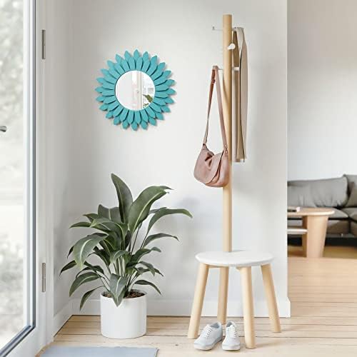 Honiway Beach Wall Decor Mirror 12 inch Wood Coastal Wall Decor Sunburst Boho Home Decor Room Decor for Bedroom Living Room Bathroom Cyan - Image 6
