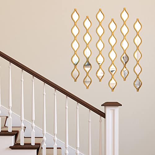 Yulejo 6 Pcs Acrylic Teardrop Mirror Decor - Narrow Wall Decor Boho Vintage Wall Art for Apartment Home Living Room Bathroom Bedroom Hallway (Gold Edge) - Image 5