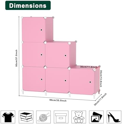 6Cube Storage Organizer Modular Stackable with Doors Pink - Image 3