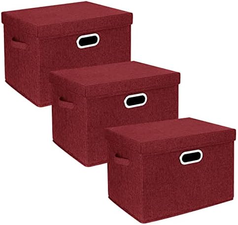 TYEERS Large Collapsible Storage Bins with Lids, Organization Bins for Closet Storage, Clothes Storage, Folding Storage Box with Lids for Home Office Storage - 3 Pack - Red Wine by StorageOrganization
