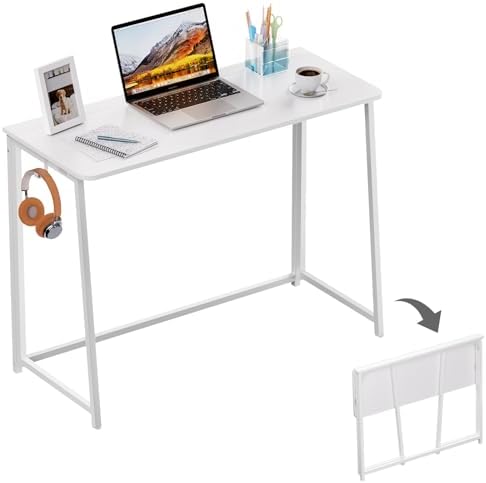 WOHOMO Folding Desk, 39.4" Foldable Computer Table for Small Spaces, White by WOHOMO