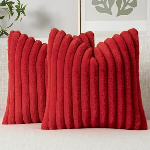 MIULEE Faux Fur Decorative Throw Pillow Covers 20x20 Set of 2 Red by MIULEE