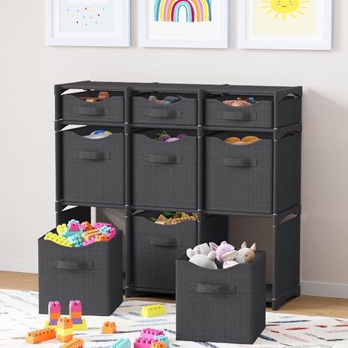 Cube Storage Organizer with Storage Bins Included - The Perfect Closet Organizers and Storage Solution. Includes 9 Storage Cubes, Great For Toy Storage, Closet Storage, Clothes Storage (Dark Grey) - Image 2