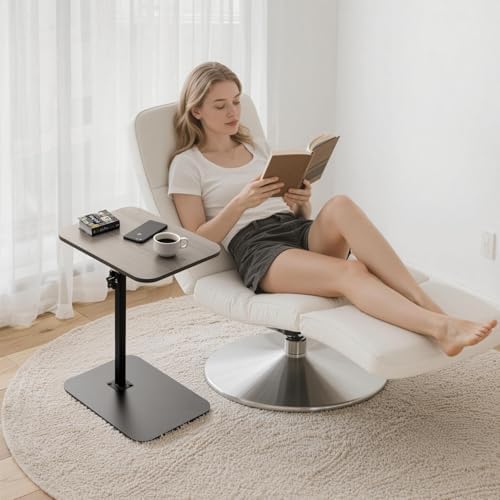 ZEAPTAC C-Shaped Side Table, 360° Swivel Height Adjustable, Lightweight Portable TV Tray Snack End Table for Couch Sofa Bed Small Spaces-Black Wood - Image 6