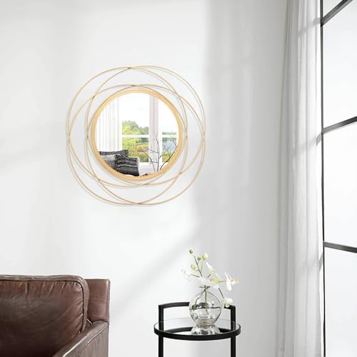 Gold Wall Mirror Mounted Round Decorative Mirrors with Iron Metal Wire Frame Mirror for Wall, Home Decorative Bathroom Vanity, Living Room or Bedroom White Small 20” x 20” - Image 4