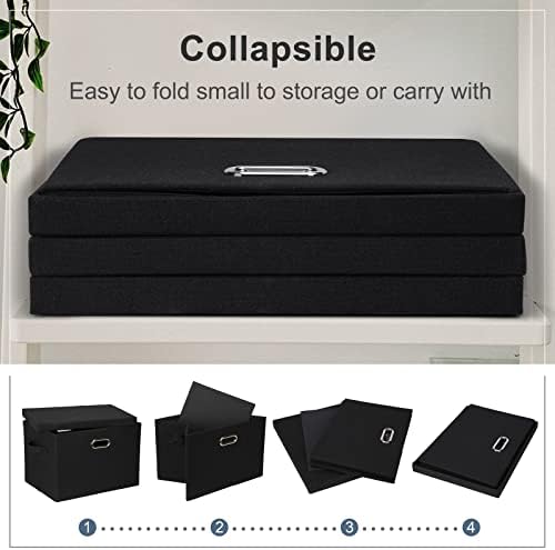 Graciadeco Large 17" 36 Quart Collapsible Stackable Storage Bins with Lids, 3 Packs Black Linen Fabric Closet Boxes with Lids, Storage Cube Baskets Container Organizers for Bedroom Office(17 x12 x11) - Image 5