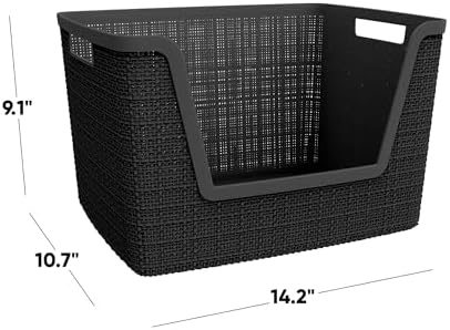 Curver Set of 4 Large 18L Easy Access Jute Decorative Plastic Organization and Storage Baskets - Perfect Bins for Home Office, Closet Shelves, Kitchen Pantry and All Bedroom Essentials, Black - Image 2