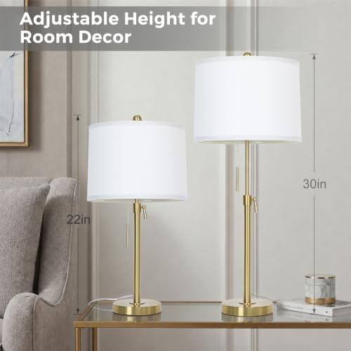 Qingmiao Gold Table Lamps Set of 2, 22" to 30" Adjustable, 3 Way Bulbs - Image 3