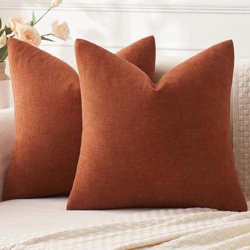 MIULEE Fall Rust Terracotta Chenille Couch Throw Pillow Covers, 20x20 by MIULEE