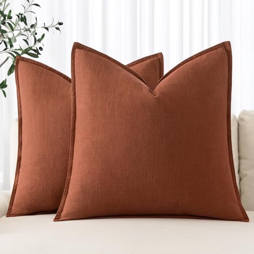 MIULEE Decorative Linen Pillow Covers 20x20 Inch Rust by MIULEE
