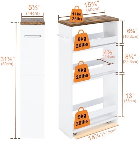 TEAMIX Slim Rolling Storage Cart, Wood 4-Tier Narrow Kitchen/Laundry Cart - Image 5