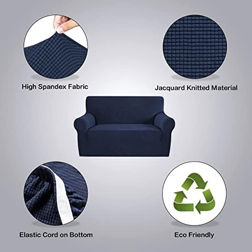 H.VERSAILTEX Stretch Couches Covers Slip Covers for Sofas/Couches 2 Cushions Sofa Cover for Loveseat 1 Piece with Elastic Bottom, Textured Checked Jacquard Fabric(Loveseat 58"-70" Wide, Navy) - Image 4
