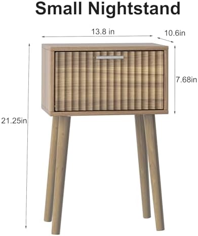LAATOOREE Nightstands Set of 2, Small Bed Side Table with Fluted Door - Image 3