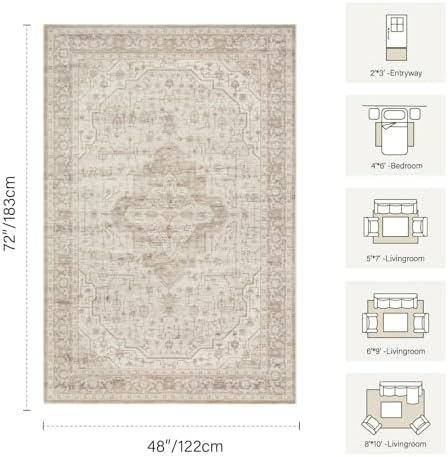 Rugxara 4x6 Vintage Boho Washable Rug for Bedroom - Image 2