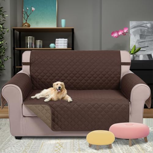 U-NICE HOME Loveseat Sofa Cover for 2 Cushion Couch, Chocolate/Taupe - Image 2