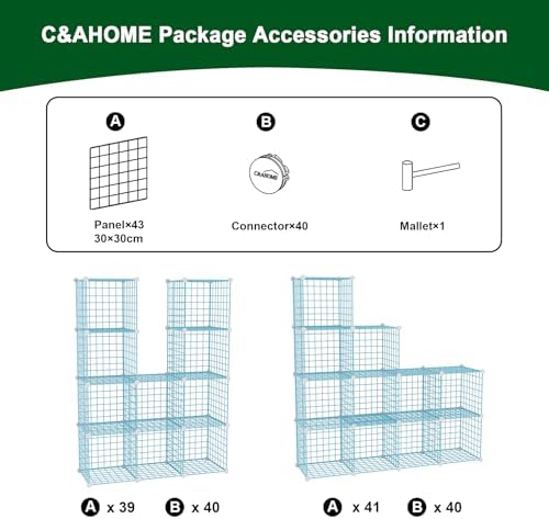 C&AHOME Wire Cube Storage, 12 - Cube Organizer Metal C Grids, Closet, Blue - Image 7