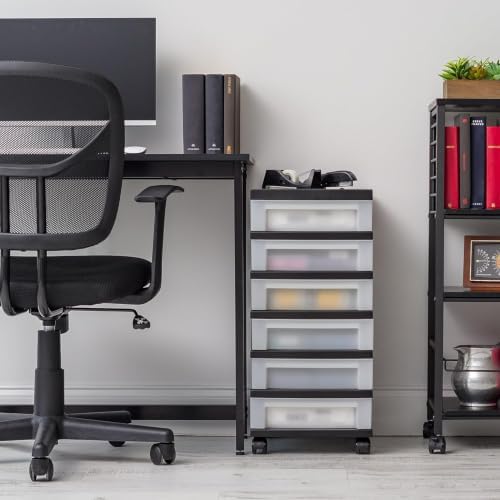IRIS USA 6-Drawer Rolling Storage Cart with Organizer Top, Black/Pearl - Image 2