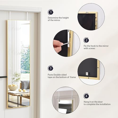 BEAUTYPEAK 16" x 50" Adjustable Height Over The Door Mirror, Gold - Image 5