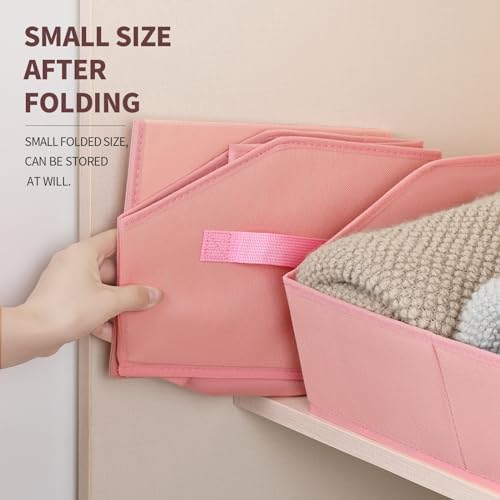 Homsorout Closet Baskets for Shelves Trapezoid - Decorative Storage Baskets with Handle, Closet Bins for Organization, Shelf Storage Bins for Clothes, Books, Home, Office, 10 Pack, Pink - Image 6