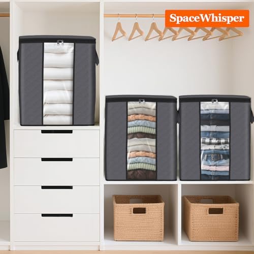 SpaceWhisper 3 Pack 100L Clothes Storage, Foldable Storage Bags, Grey - Image 7